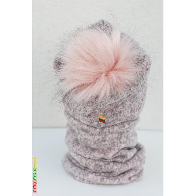 Kepurė su kaklo mova mergaitei rudeniui/žiemai "Šilta rožinė", 811