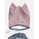 Kepurė su raišteliais ir kaklaskare „Rožinė su pilka“, 870