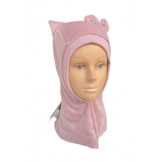 Kepurė - šalmukas mergaitei  pavasariui/rudeniui "Veliūrinė pastelinė katytė",  768
