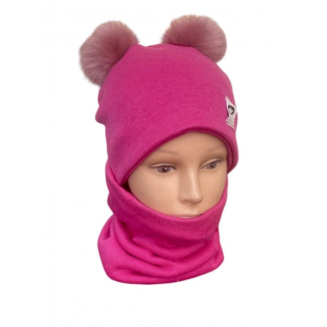 Kepurė su mova mergaitei„Rožinė su rožiniais bumbuliukais“,  529