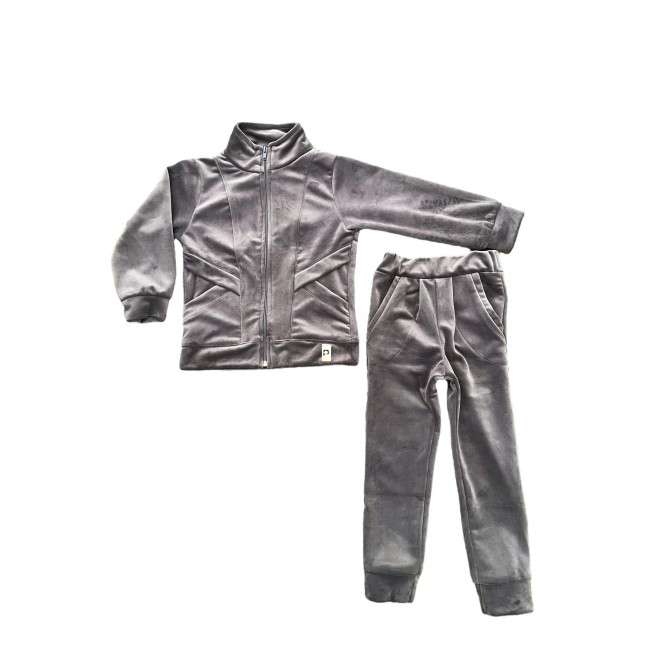 Laisvalaikio kostiumas vaikui „Tamsiai pilkas veliūrinis“, 230