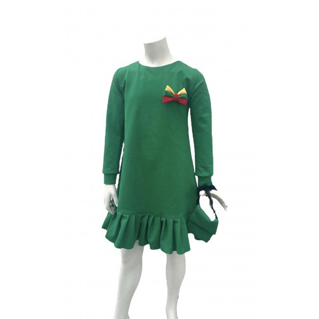 Suknelė mergaitei „Žalia su tautiniu kaspinėliu", 885