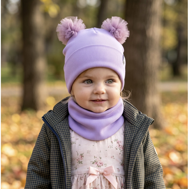 Kepurė su mova pavasariui/rudeniui „Alyvinė su tiulio burbulais", 468