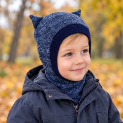 Šiltas šalmukas vaikui rudeniui/žiemai "Melsvas su ausytėm", 549