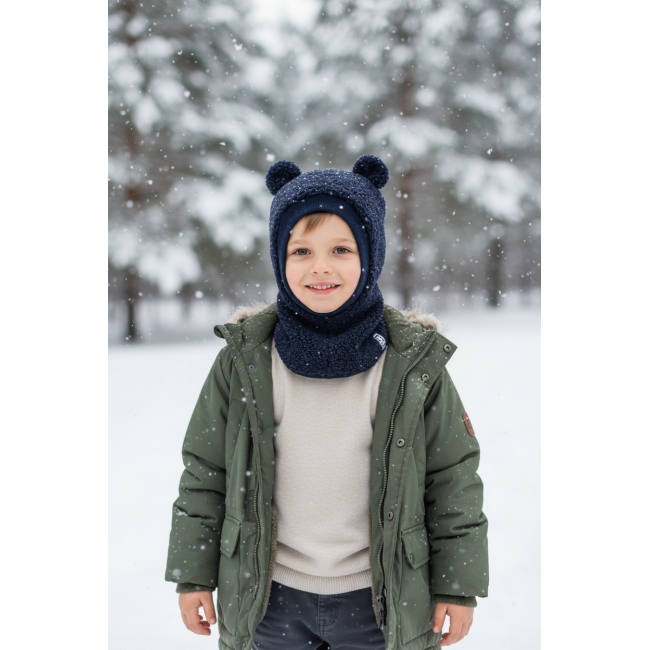 Kepurė - šalmukas vaikui šaltam rudeniui/žiemai "Tamsiai mėlynas Teddy", 314