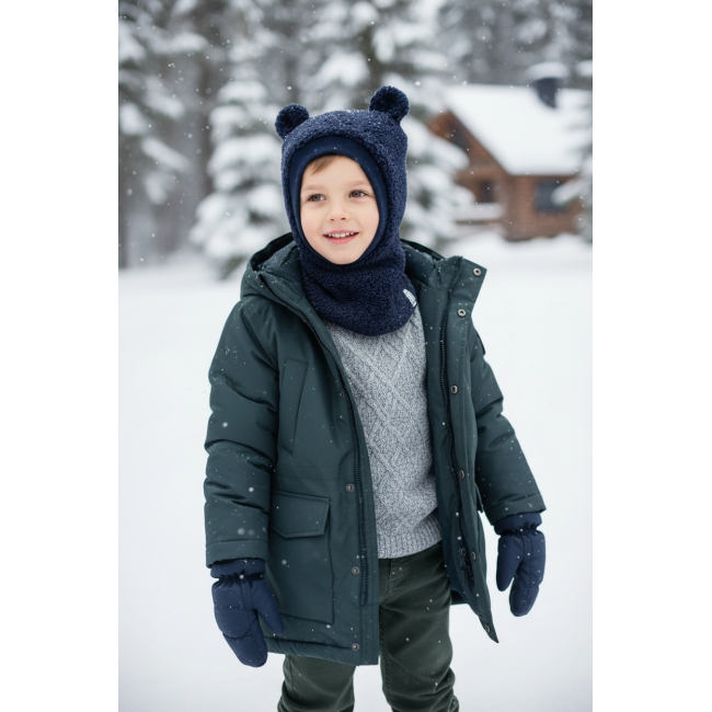 Kepurė - šalmukas vaikui šaltam rudeniui/žiemai "Tamsiai mėlynas Teddy", 314