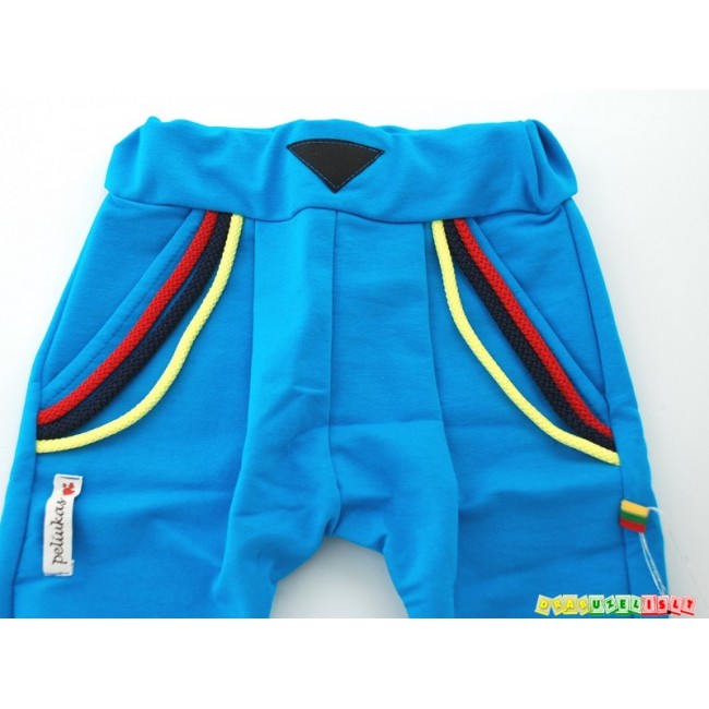 Sportinės mėlynos vaikiškos harem tipo kelnės "Spalvotos virvutės", 847